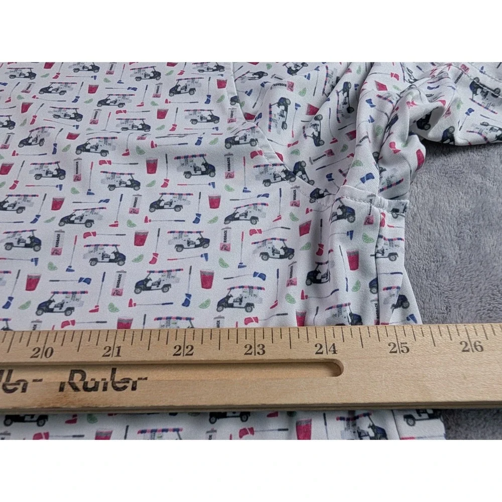 Rhoback Mens XXL Golf Cart Drink Print Performance Polo Shirt White Red Blue - Picture 6 of 8